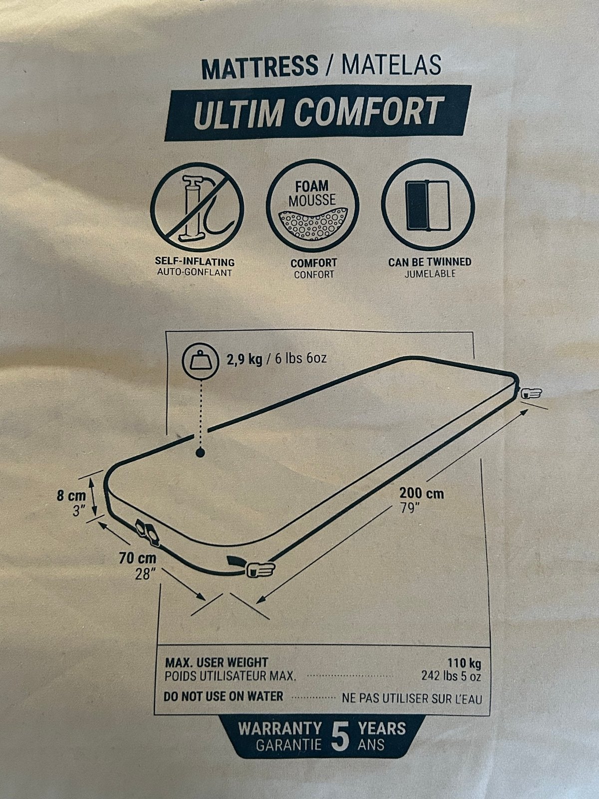 Decathlon Ultim Comfort zelfopblazend matras, Caravans en Kamperen, Ophalen of Verzenden, Nieuw, 1-persoons