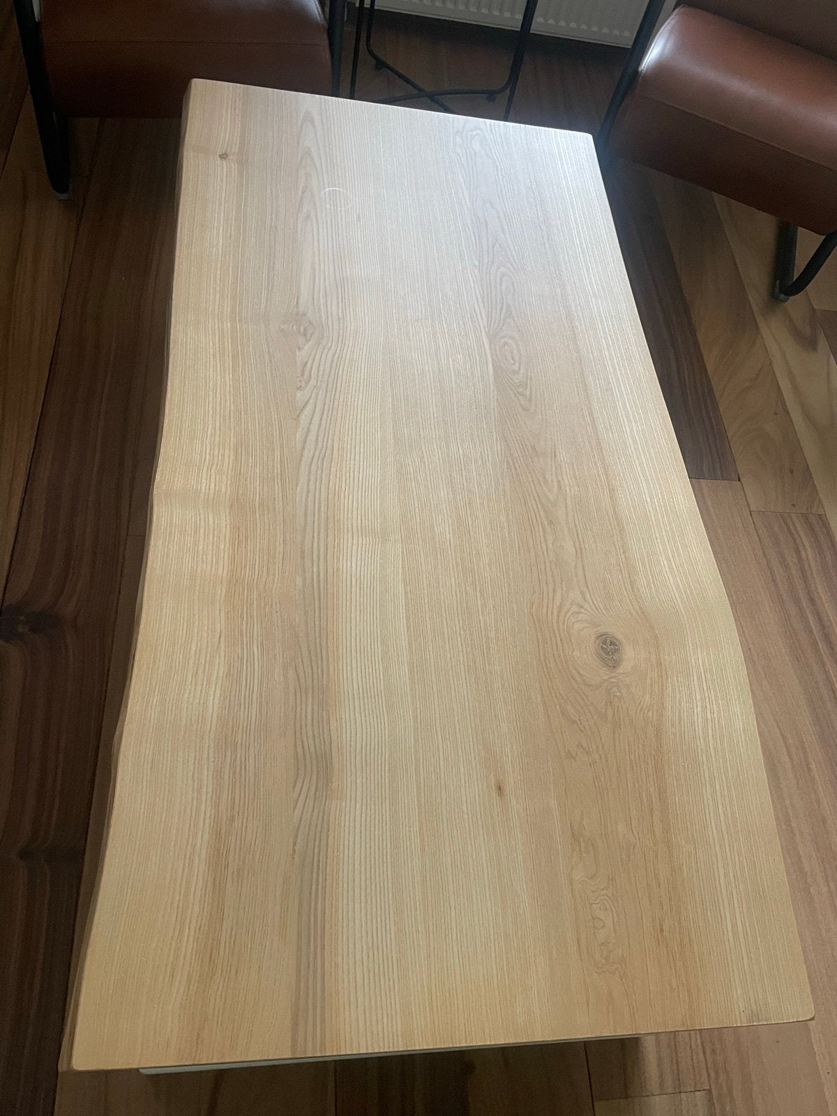Salontafel met massief essenhouten blad en 4 lades, Ophalen, Gebruikt, 100 tot 150 cm, 50 tot 100 cm