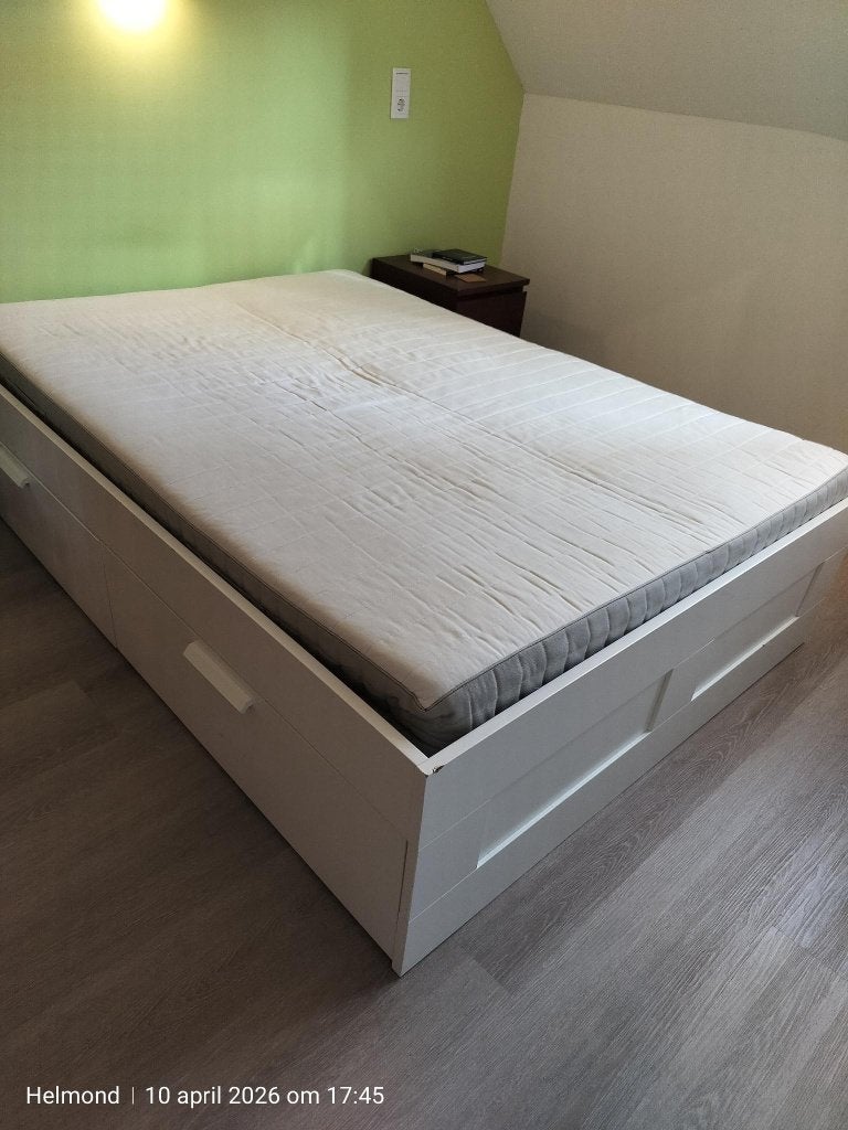 Ikea bed (Brimnes) 140 X 200, Ophalen, Gebruikt, Wit, Tweepersoons