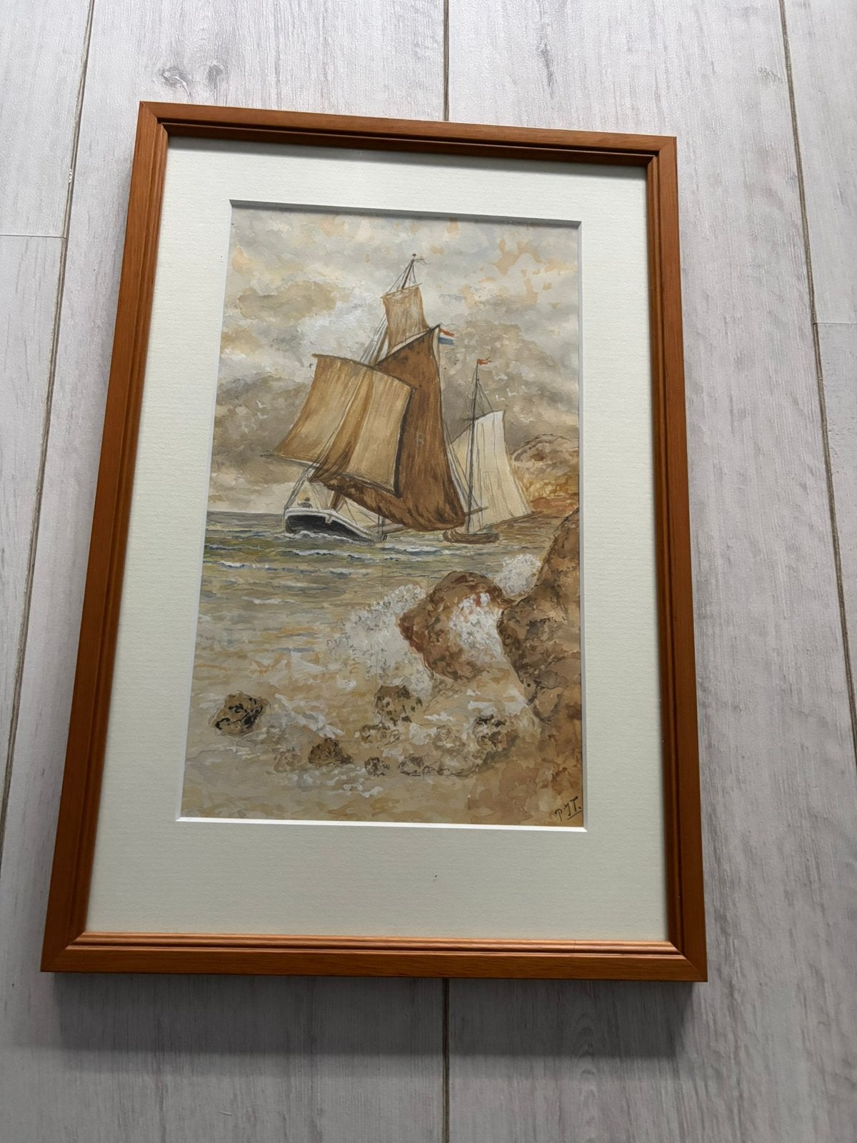 Sfeervol Zeezicht - Originele Aquarel met Zeilschepen, Ophalen of Verzenden
