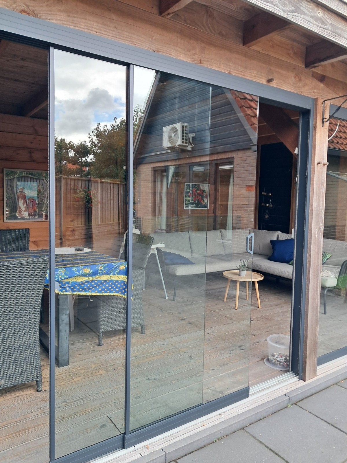 2 glasdeuren op wieltjes - 2,14 x 1,03 meter, Doe-het-zelf en Verbouw, 80 tot 120 cm, Zo goed als nieuw, Glasplaat, 160 cm of meer