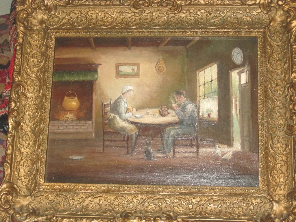 Hollandse schilderij gesigneerd J. Landman, Ophalen, Olieverf, Paneel