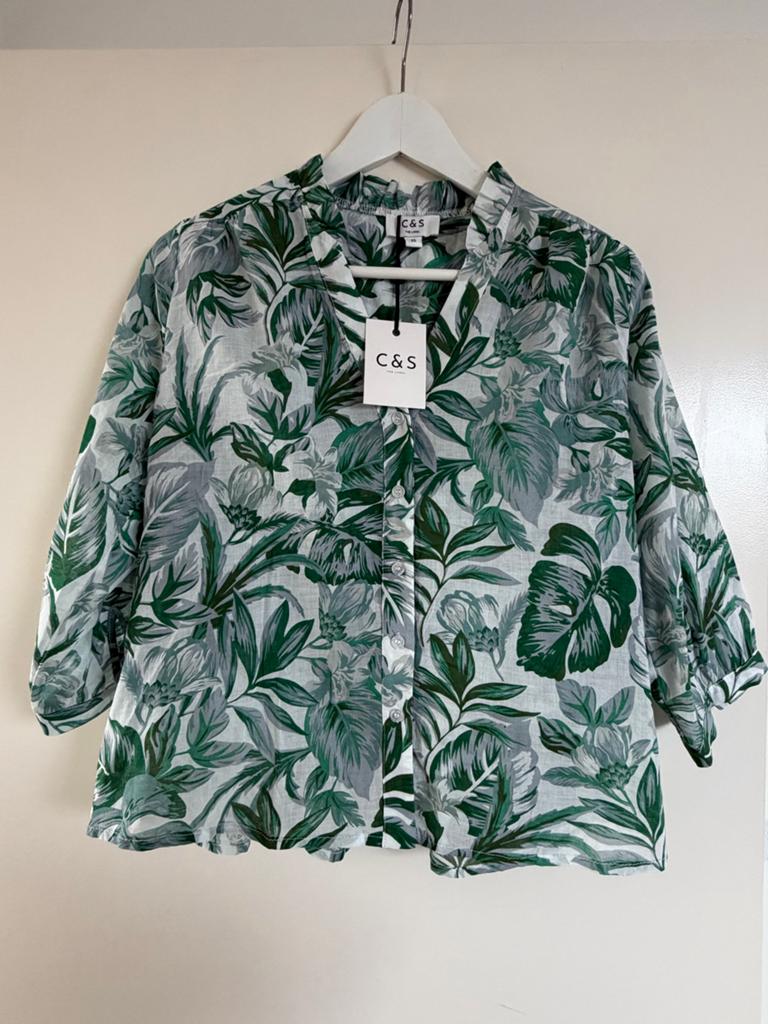 Nieuw! C&S The Label Blouse XS - Gerona Offwhite/Jade Green, Ophalen of Verzenden, Nieuw, Maat 34 (XS) of kleiner, Groen