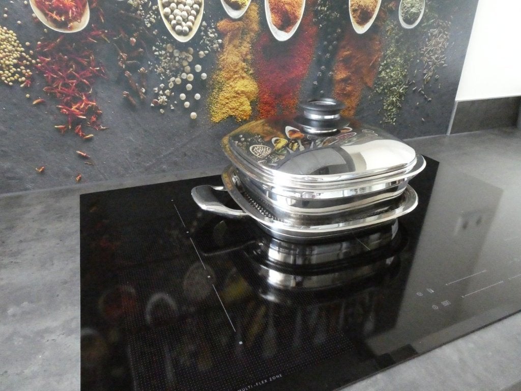 AMC Ovale Braadpan 38cm + Grillplaat Visiotherm Inductie, Gebruikt, Braadpan, Ophalen of Verzenden, Rvs