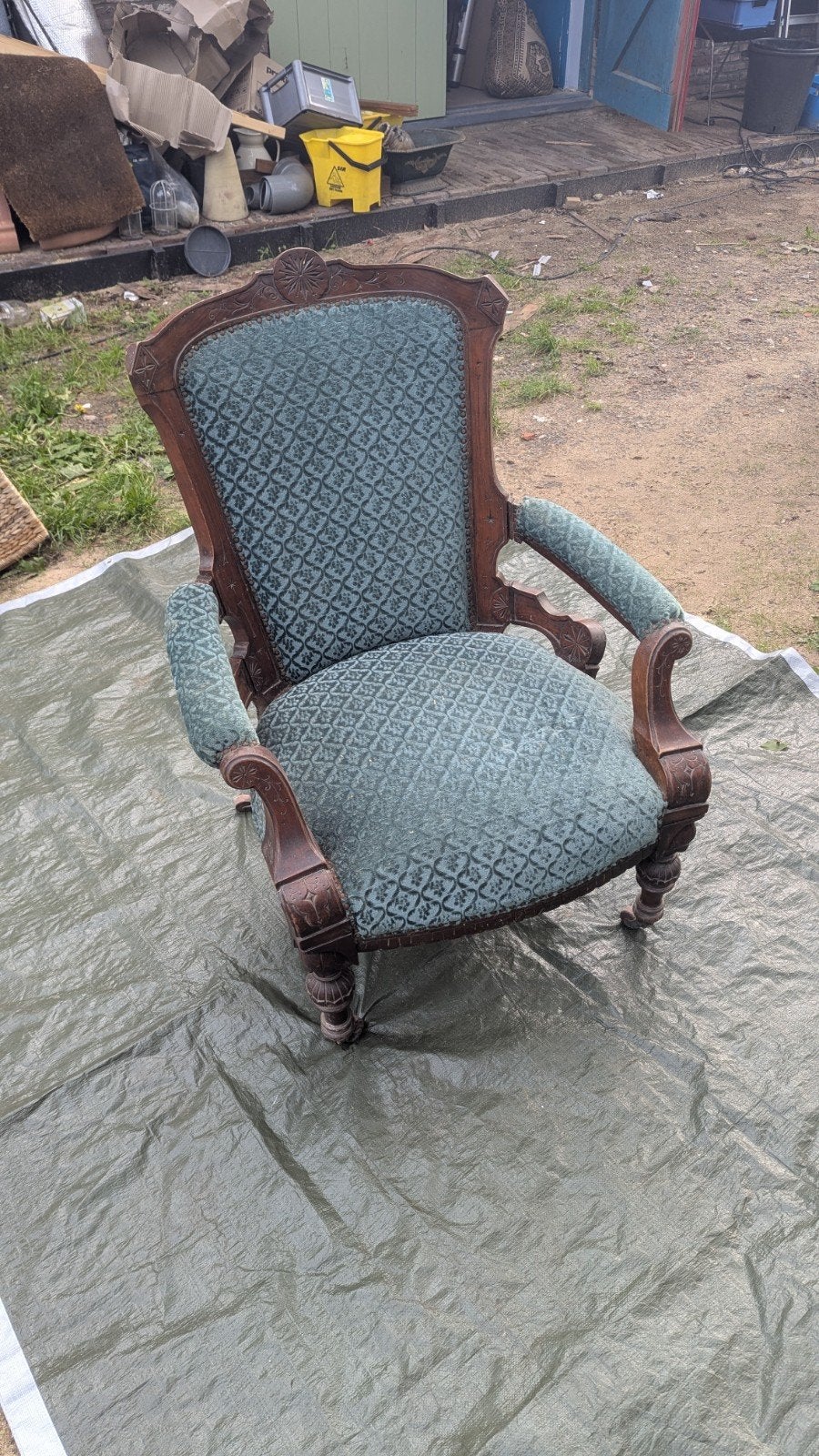 Stoel op wieltjes van stof en hout, Antiek en Kunst, Ophalen