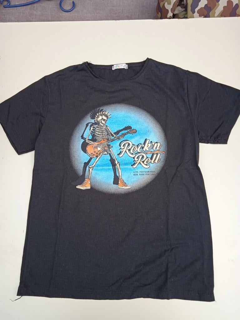 Zwart Rock 'n Roll T-shirt met skeletgitaar, Maat 38/40 (M), Zwart, Ophalen of Verzenden, Onbekend