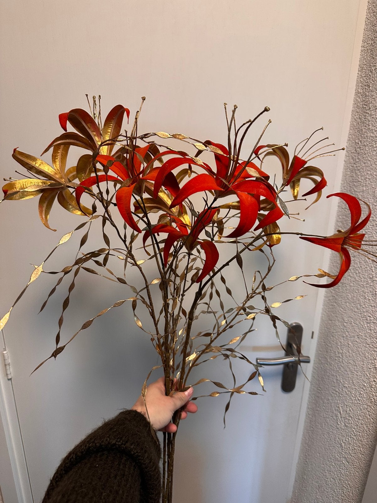 Silk-ka kerstboeket, Huis en Inrichting, Inclusief kunstbloemen, Binnen, Ophalen of Verzenden, Goud