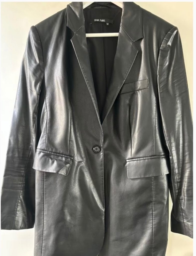 Marc Aurel leatherlook blazer / colbert zwart maat 42, Marc Aurel, Verzenden, Zwart, Maat 42/44 (L)