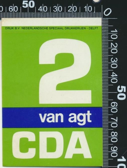 Sticker: CDA - Lijst 2 - Van Agt (2), Ophalen of Verzenden, Zo goed als nieuw, Bedrijf of Vereniging