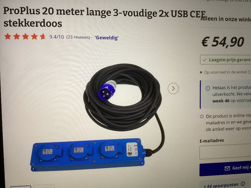 Proplus stekkerdoos plus usb 20 meter, Ophalen