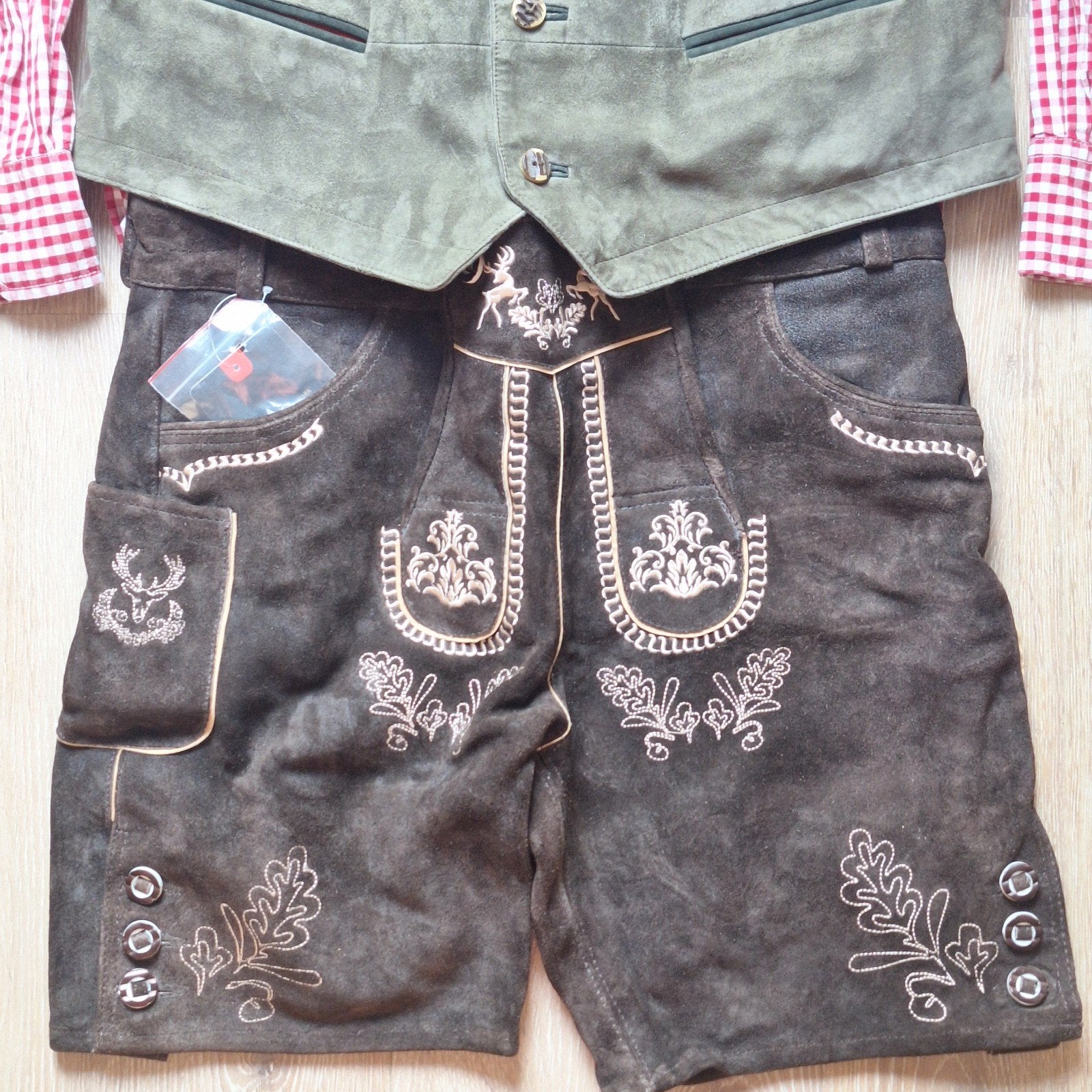 Lederhose 52 gilet overhemd kousen oktoberfeest, Ophalen of Verzenden, Zo goed als nieuw, Maat 52/54 (L)