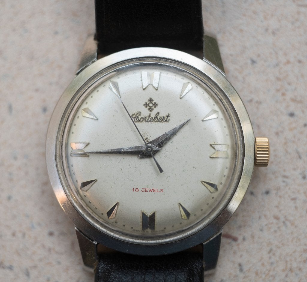 Cortebert vintage horloge, 35mm, cal. 697, izgst, Overige merken, Staal, Polshorloge, Ophalen of Verzenden