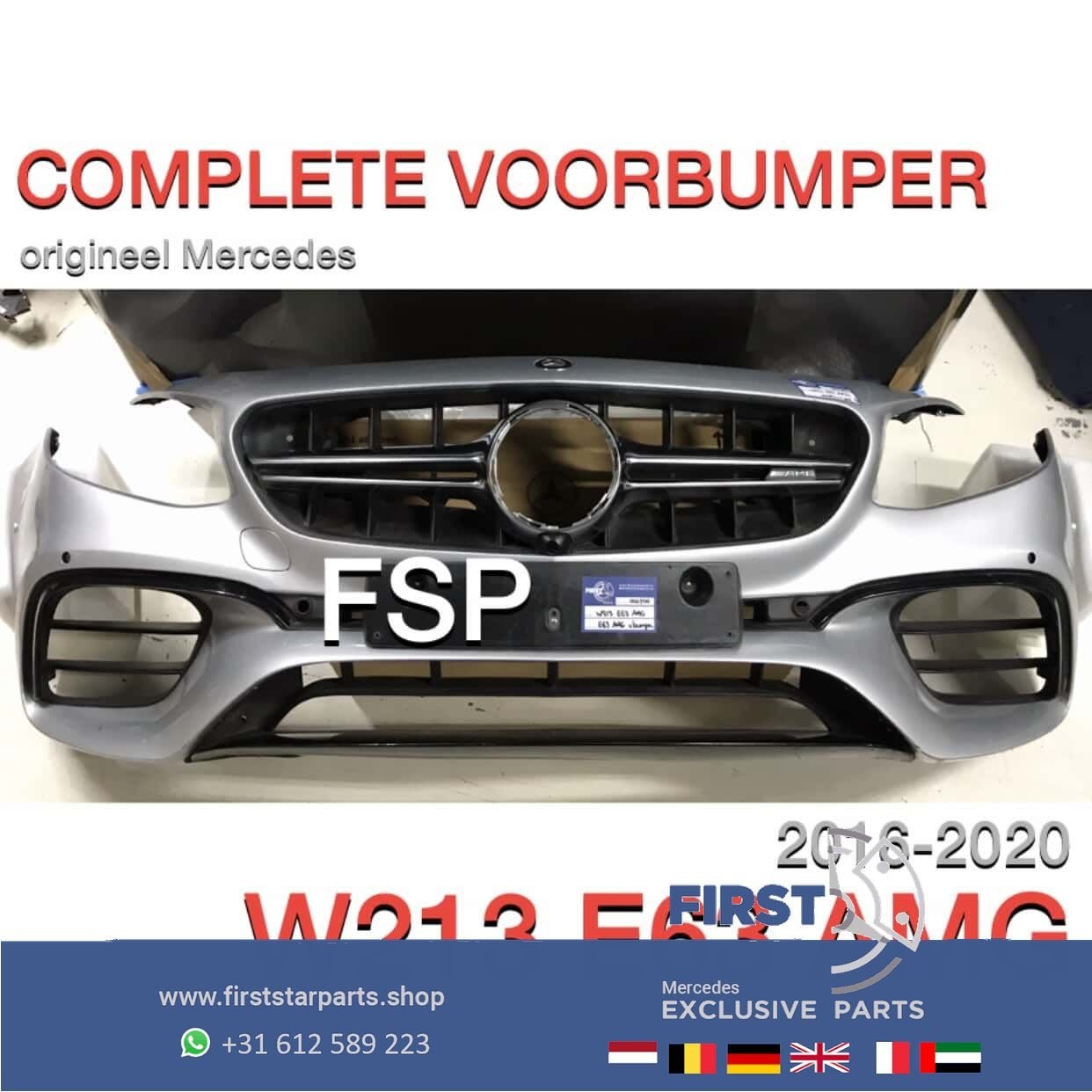 W213 E63 AMG BUMPER + GRIL COMPLEET ORIGINEEL Mercedes E Kla, Gebruikt, -, Voor, Ophalen of Verzenden