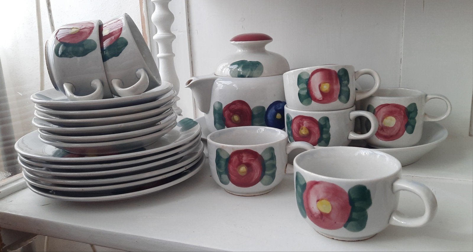 Vintage DDR Handbemaleri Servies - Bloemenmotief, Ophalen of Verzenden