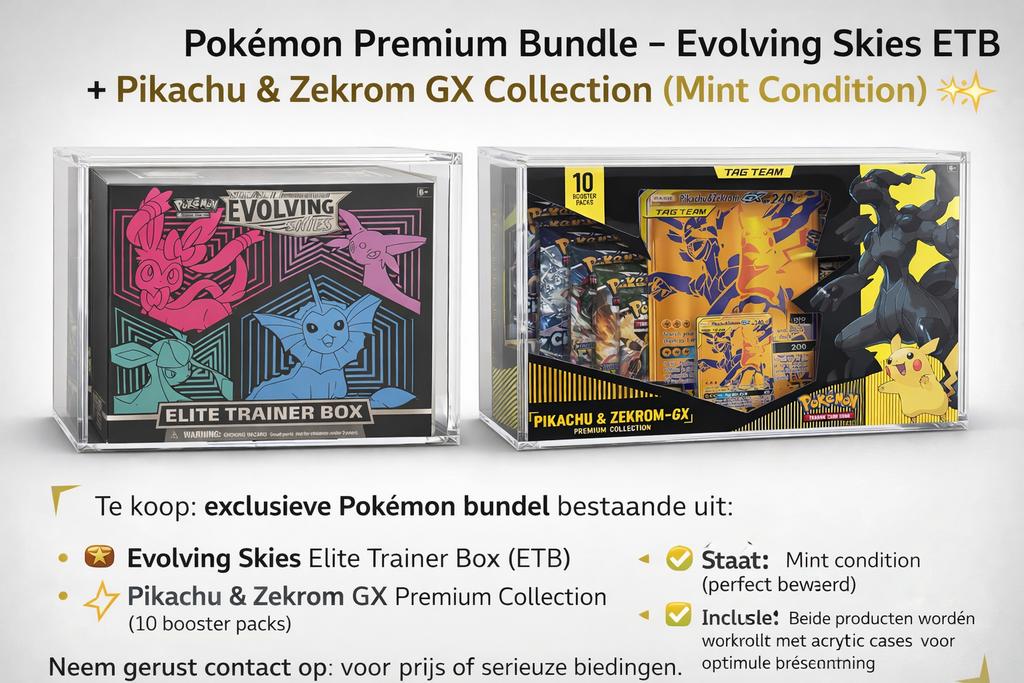 Evolving Skies ETB + Pikachu & Zekrom Premium Collection!, Hobby en Vrije tijd, Verzamelkaartspellen | Pokémon, Ophalen of Verzenden