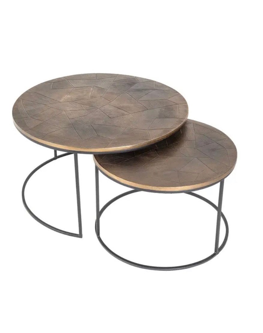Luxe salontafel set Tulum van Richmond goud/brons Ø80 en Ø60, Huis en Inrichting, Ophalen, Zo goed als nieuw, Rond, 50 tot 100 cm