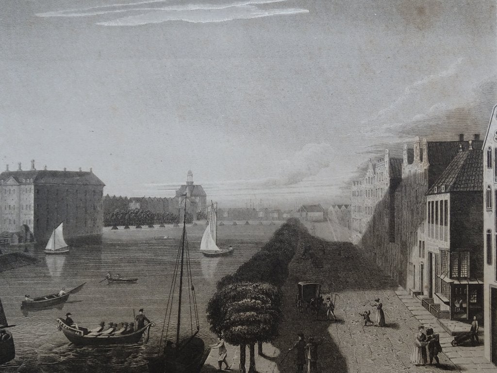 gravure Amsterdam met zicht op de Zuiderzee JB Neagle 1828, Ophalen of Verzenden, Origineel
