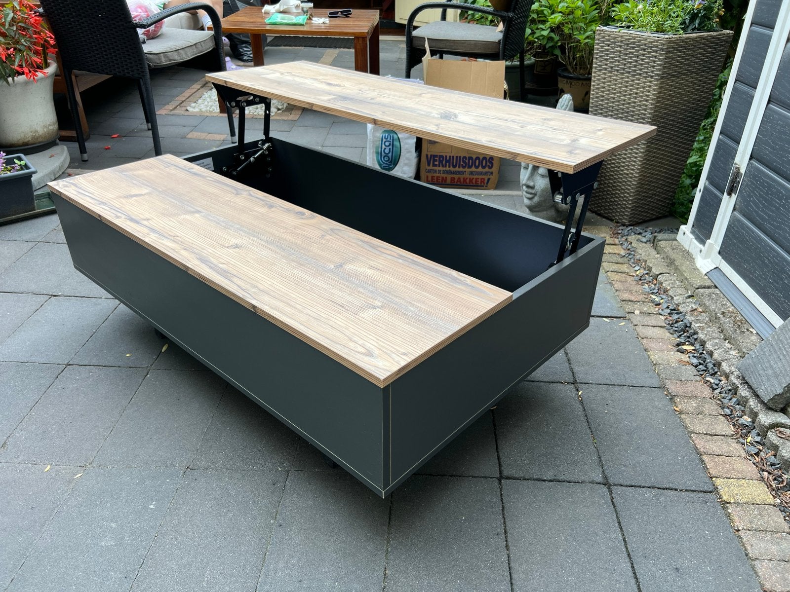 Moderne Tafel en Dressoir Set - Hout en Antraciet, Huis en Inrichting, Tafels | Salontafels, Ophalen, 100 tot 150 cm, 50 tot 75 cm