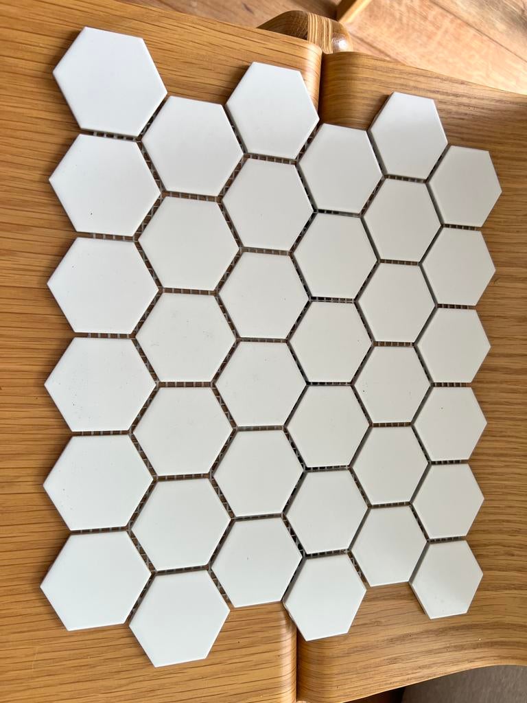 Witte Hexagon Mozaïektegels - The Mosaic Factory / 9 matjes, Ophalen, Nieuw, 20 tot 40 cm, Minder dan 5 m²