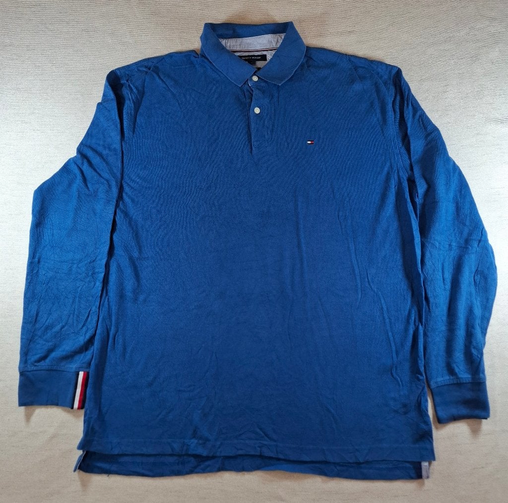 Tommy Hilfiger polo maat XL Zwart/ Lichtblauwe strepen, Tommy Hilfiger, Maat 56/58 (XL), Zo goed als nieuw, Verzenden