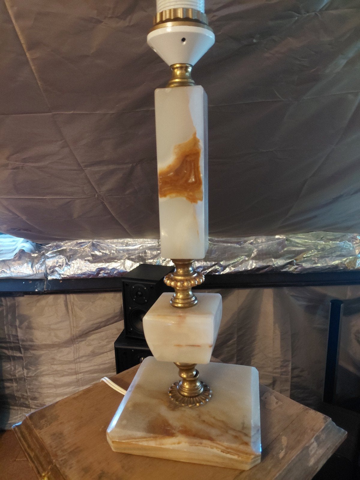 Vintage Onyx Tafellamp - Marmeren Voetstuk, Ophalen of Verzenden
