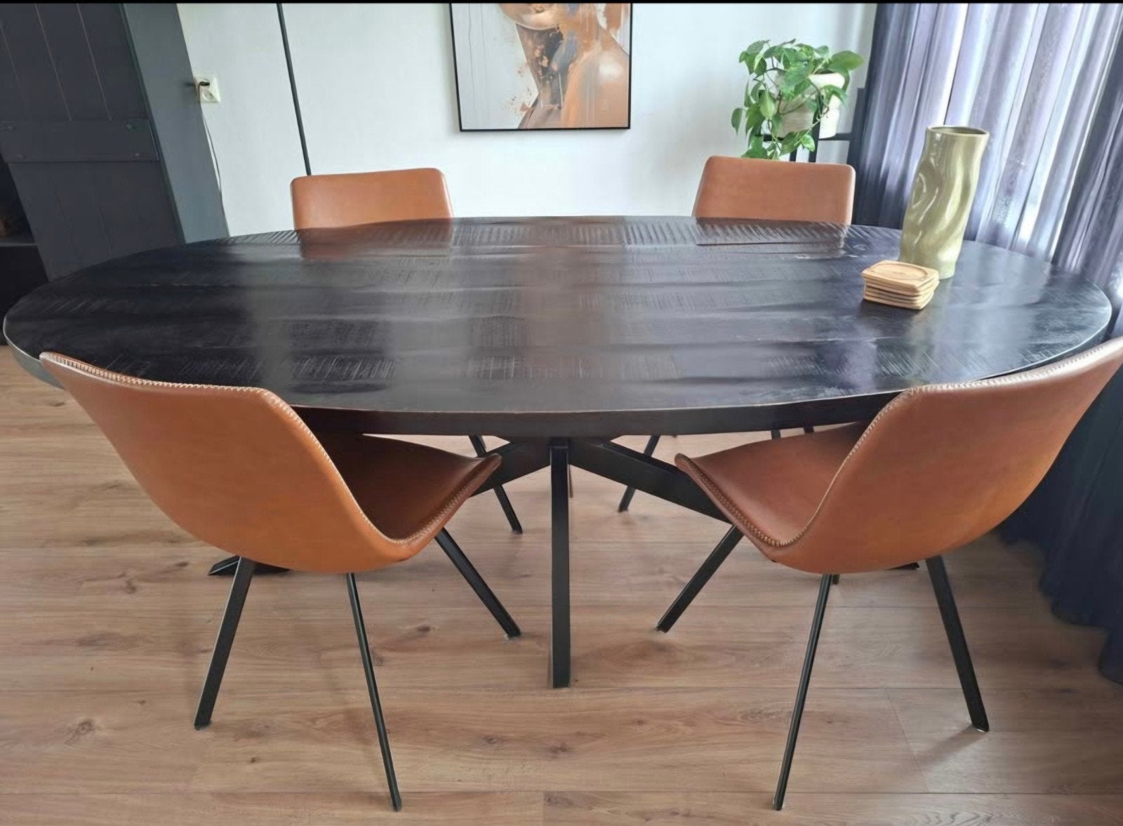 Mango houten eettafel inclusief 4 stoelen, Huis en Inrichting, Tafels | Eettafels, Ophalen, 200 cm of meer, 50 tot 100 cm, Zo goed als nieuw