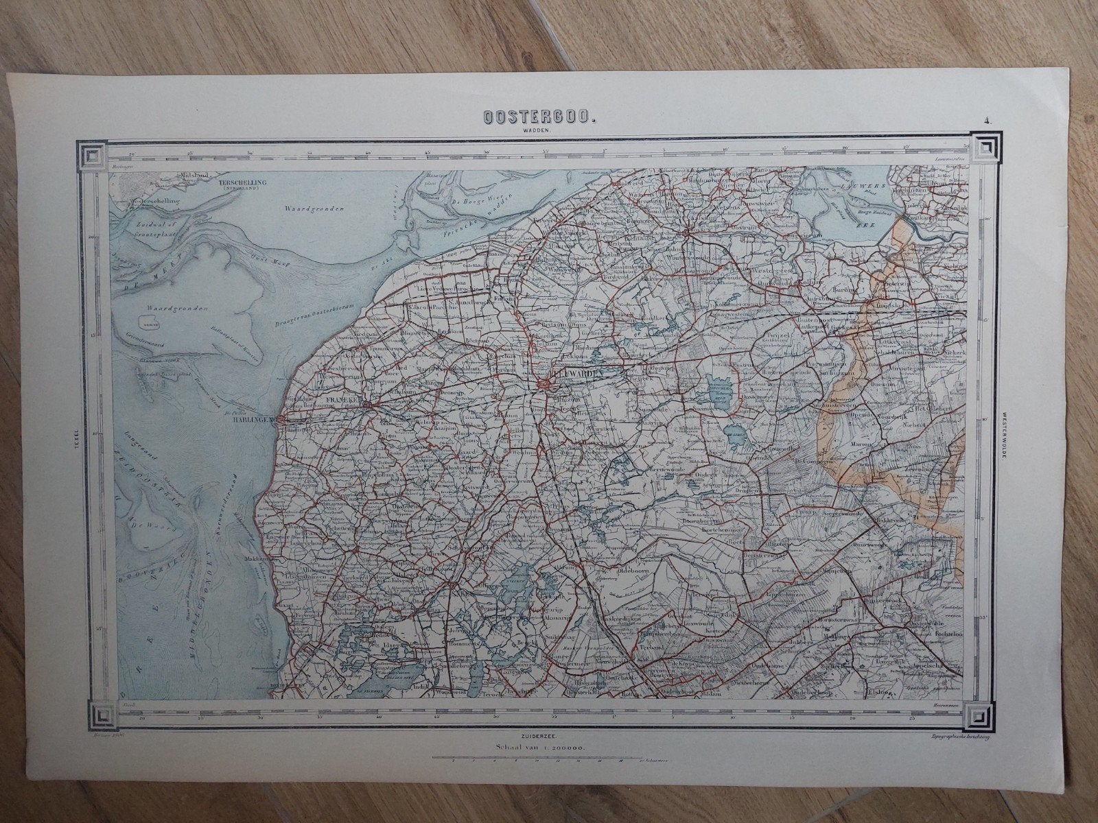 4 plattegrond van Oostergoo Friesland uit ca 1906, Topografische Dienst Nederland, Ophalen of Verzenden, 1800 tot 2000, Nederland