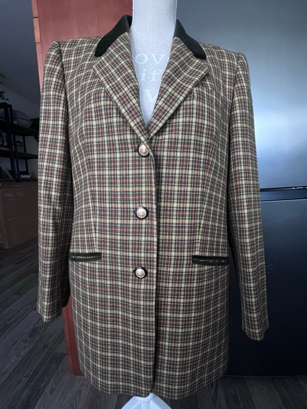 Vintage geruite blazer van Seasons by Delmod, Ophalen of Verzenden, Zo goed als nieuw, Maat 38/40 (M), Meerkleurig