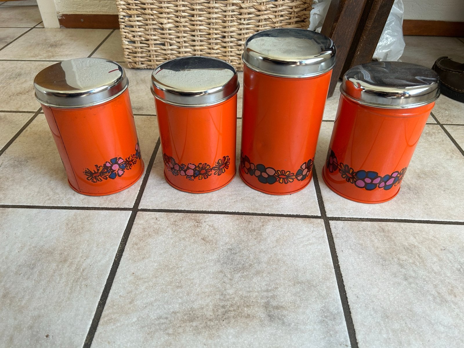 Vintage Brabantia oranje voorraadpotten set - 4 stuks, Gebruikt, Ophalen of Verzenden, Voorraadpot, Metaal