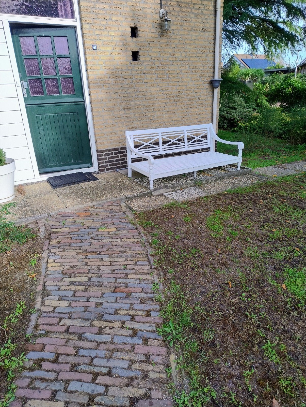 Hardhouten Tuinbank / Loungebank met Kussen - Wit, Tuin en Terras, Ophalen, Zo goed als nieuw, Hout
