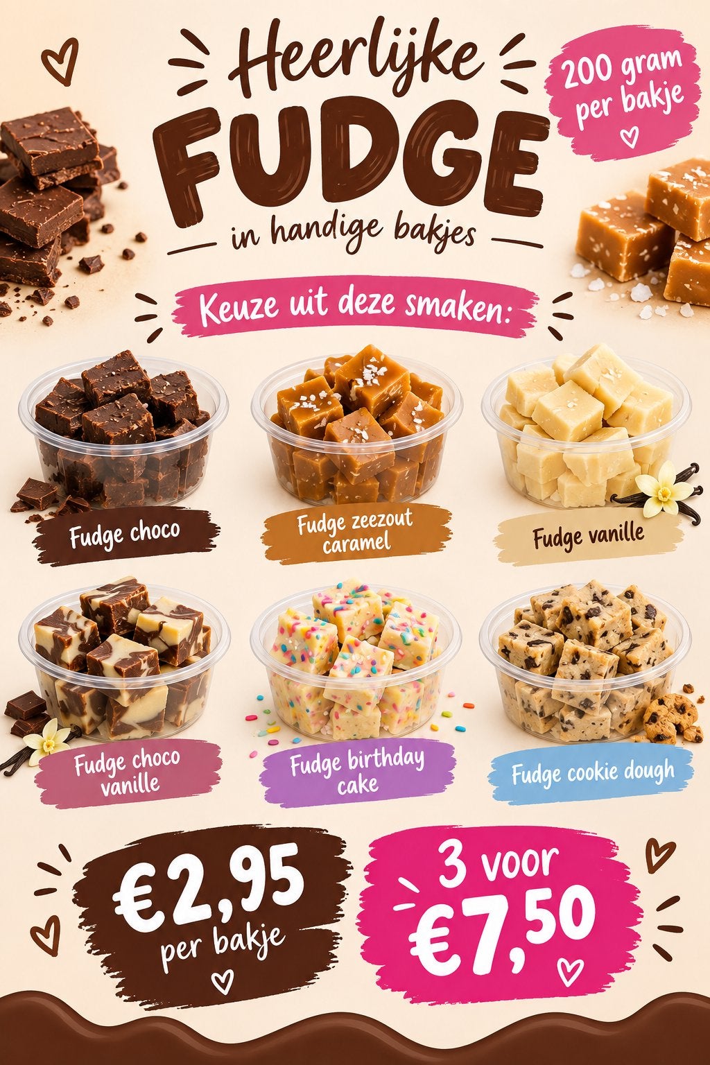 DIVERSE BAKJES FUDGE, Ophalen of Verzenden