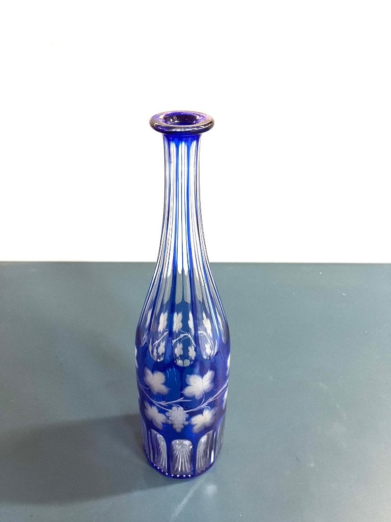 vintage design kristal geslepen blauwe Boheemse fles ca 1960, Ophalen of Verzenden