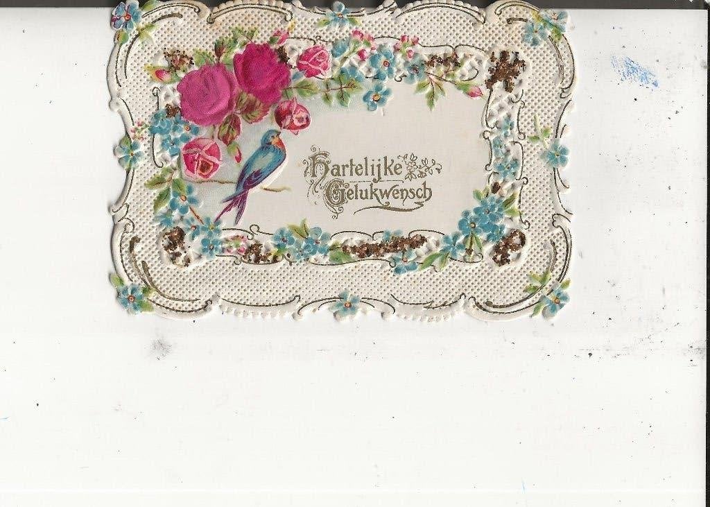 Hartelijke Gelukwensch met vergeet mij nietjes, Ophalen of Verzenden, Voor 1920, Ongelopen, Feest(dag)