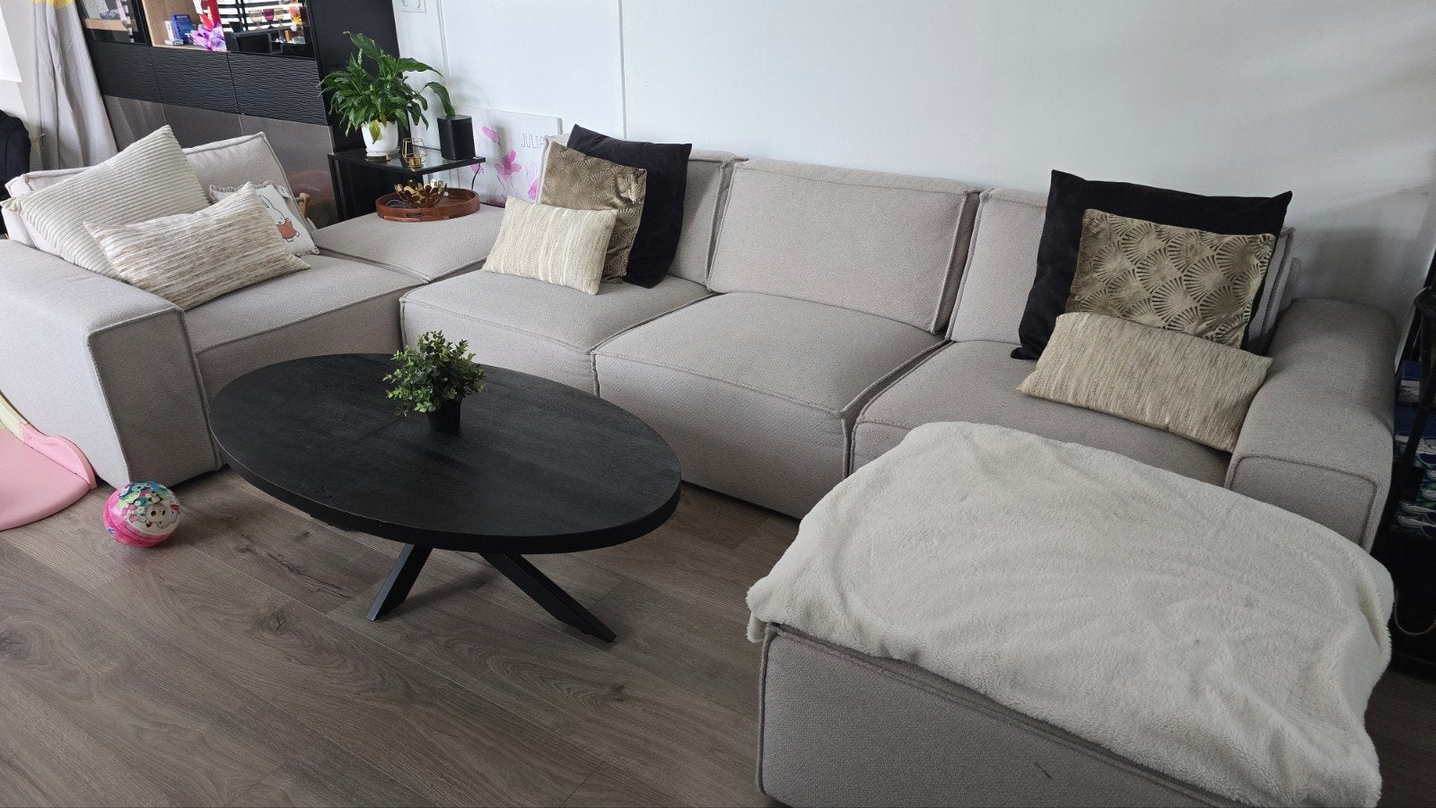 Modulaire bank James van Karwei - Beige met chaise longue, Ophalen, Gebruikt, 100 tot 125 cm, Hoekbank