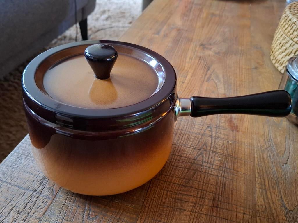 Vintage fonduepan met deksel, Huis en Inrichting, Keuken | Potten en Pannen, Ophalen of Verzenden, Zo goed als nieuw