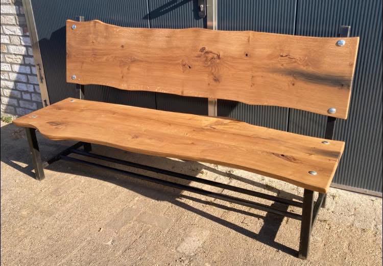 Tuinbank met eikenhouten schaaldelen, Ophalen, Zo goed als nieuw, Hout