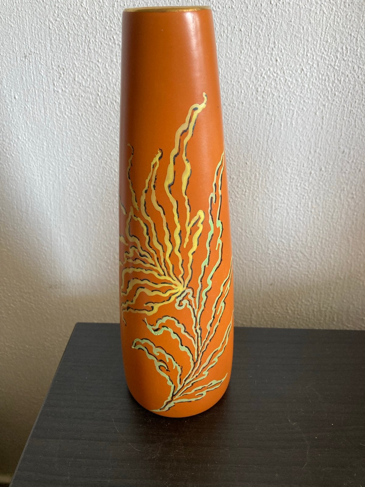 Vintage Keramiek Vaas Oranje met Organisch Reliëf, Ophalen of Verzenden