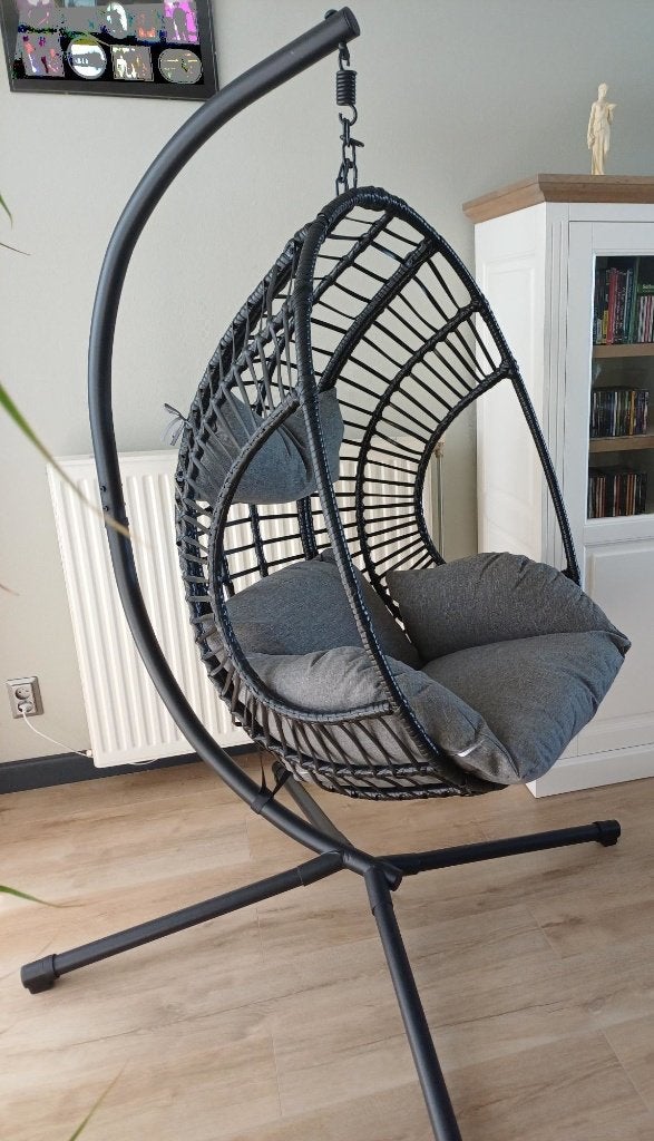 Luxe hangstoel voor binnen of op terras (Swoods XXL Egg), Ophalen, Hangstoel, Zwart, Zo goed als nieuw