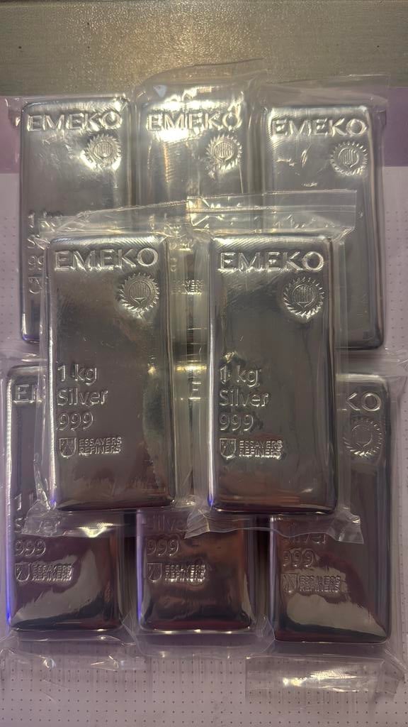 Emeko zilverbaar 8 x 1kg, Postzegels en Munten, Ophalen of Verzenden, Zilver