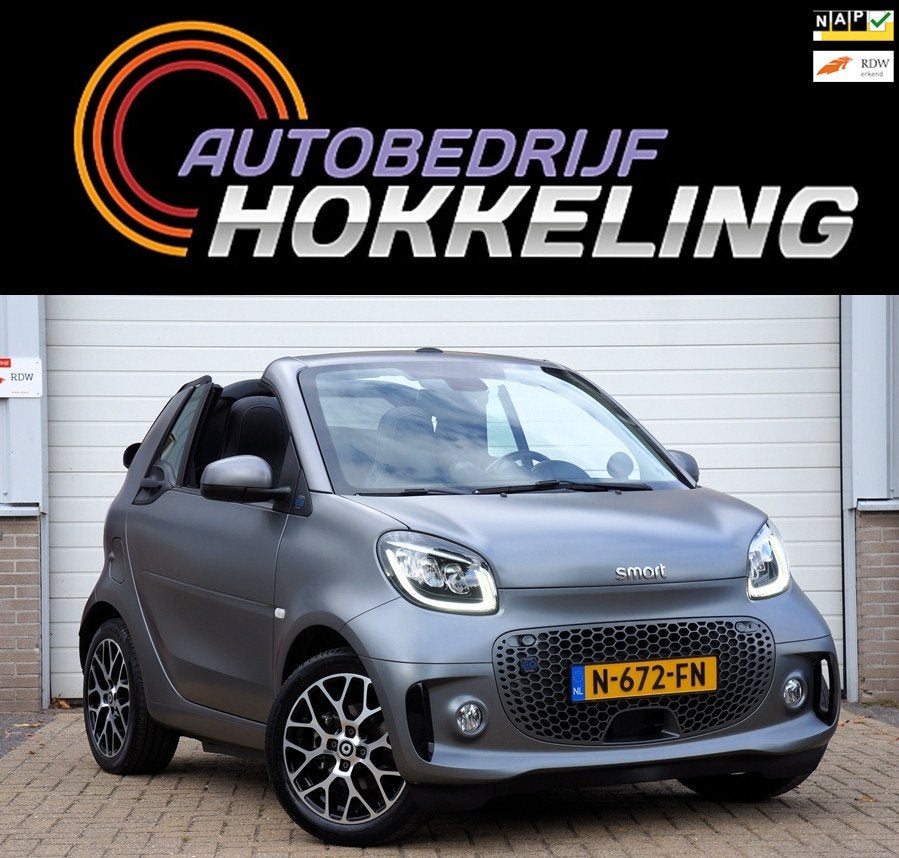 Smart Fortwo cabrio EQ Comfort PLUS 18 kWh; Leder+Camera=ORG, Auto's, Automaat, 1025 kg, Zwart, Cabriolet