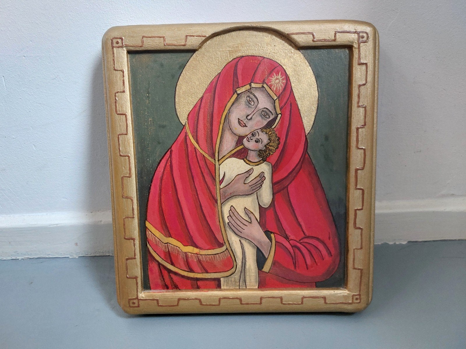 Handgeschilderd icoon Maria met Kind, Ophalen of Verzenden