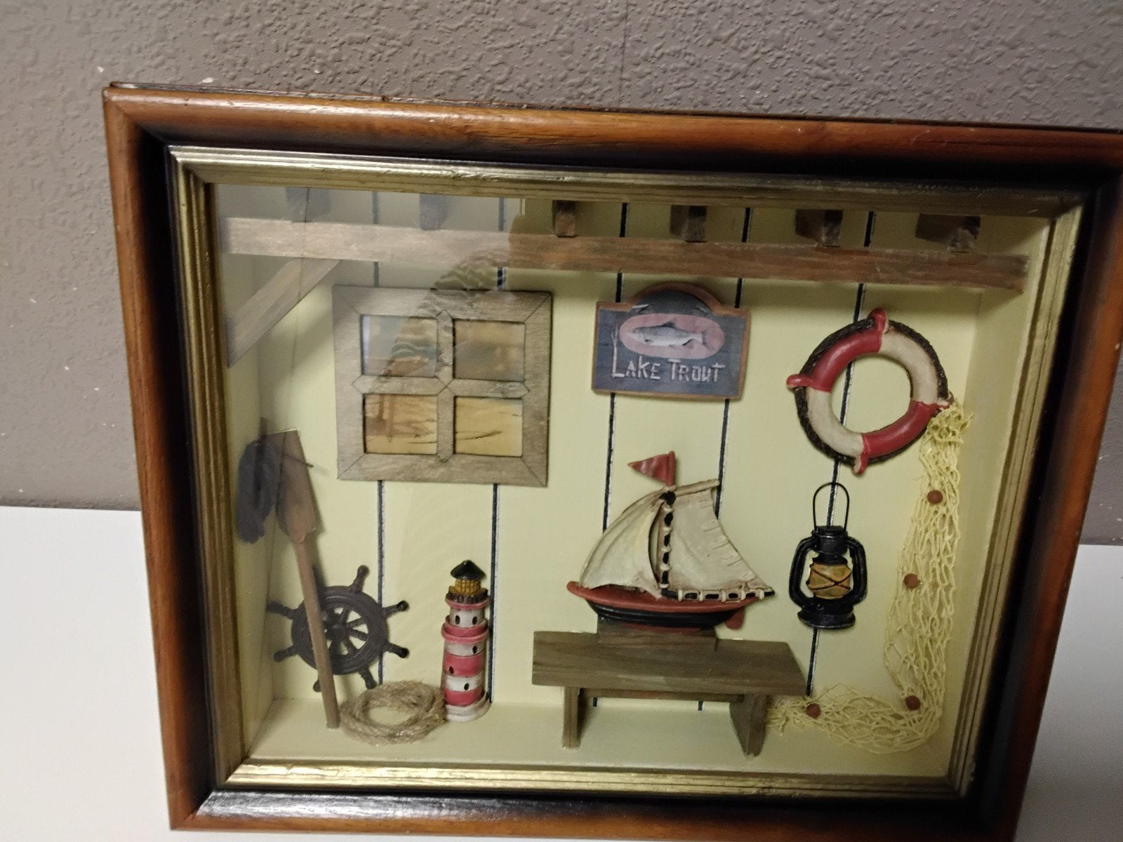 Nautisch schaduwdoosje met maritieme decoratie, Ophalen, Gebruikt
