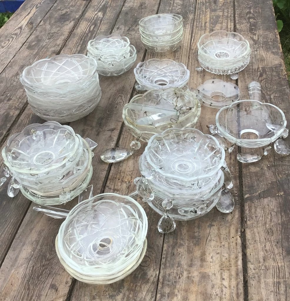 40 stuks kristallen/glazen kroonluchter schaaltjes, Ophalen of Verzenden, Gebruikt, Glas