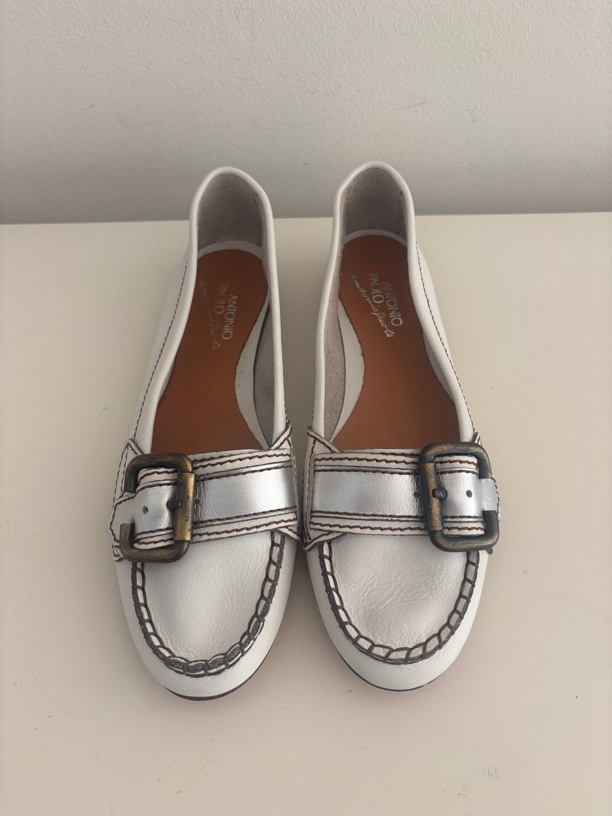 Wit leren ballerina met zilver leren gesp maat 37 NIEUW, Verzenden, Wit, Nieuw, Ballerina's