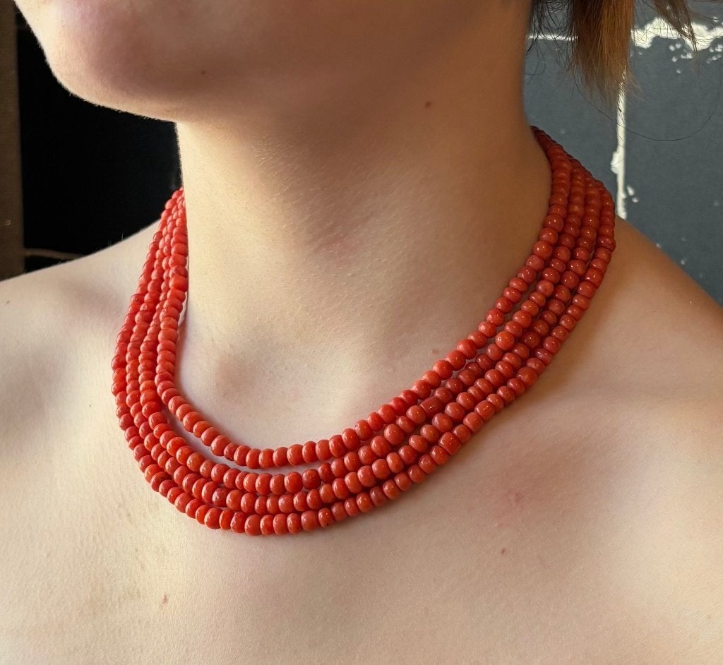 Bloedkoraal fraai antieke ketting 14k slot goud vintage dame