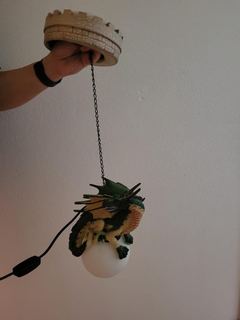 Drakenlamp met kasteelplafondkap - Unieke wandlamp, Ophalen of Verzenden, Gebruikt
