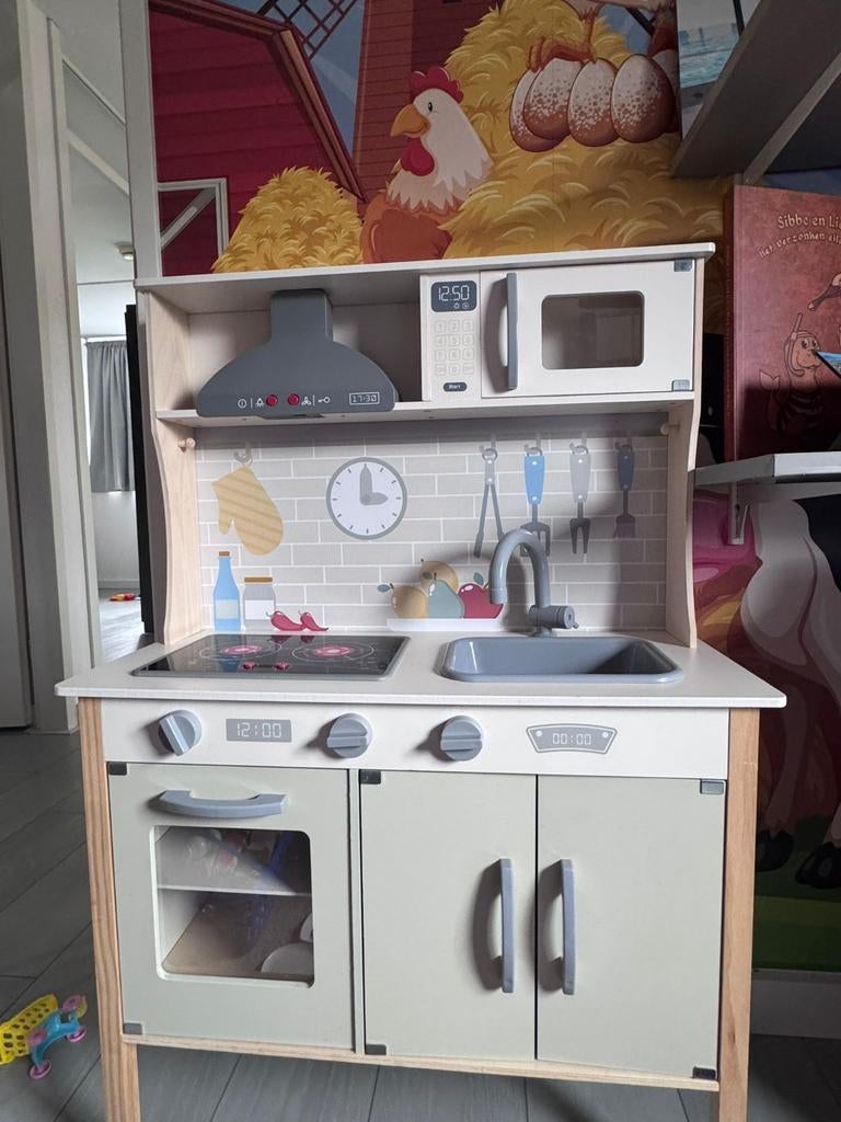 Houten speelgoedkeuken met accessoires, Kinderen en Baby's, Speelgoed | Speelkeukens, Ophalen of Verzenden, Gebruikt, Hout, Speelkeuken