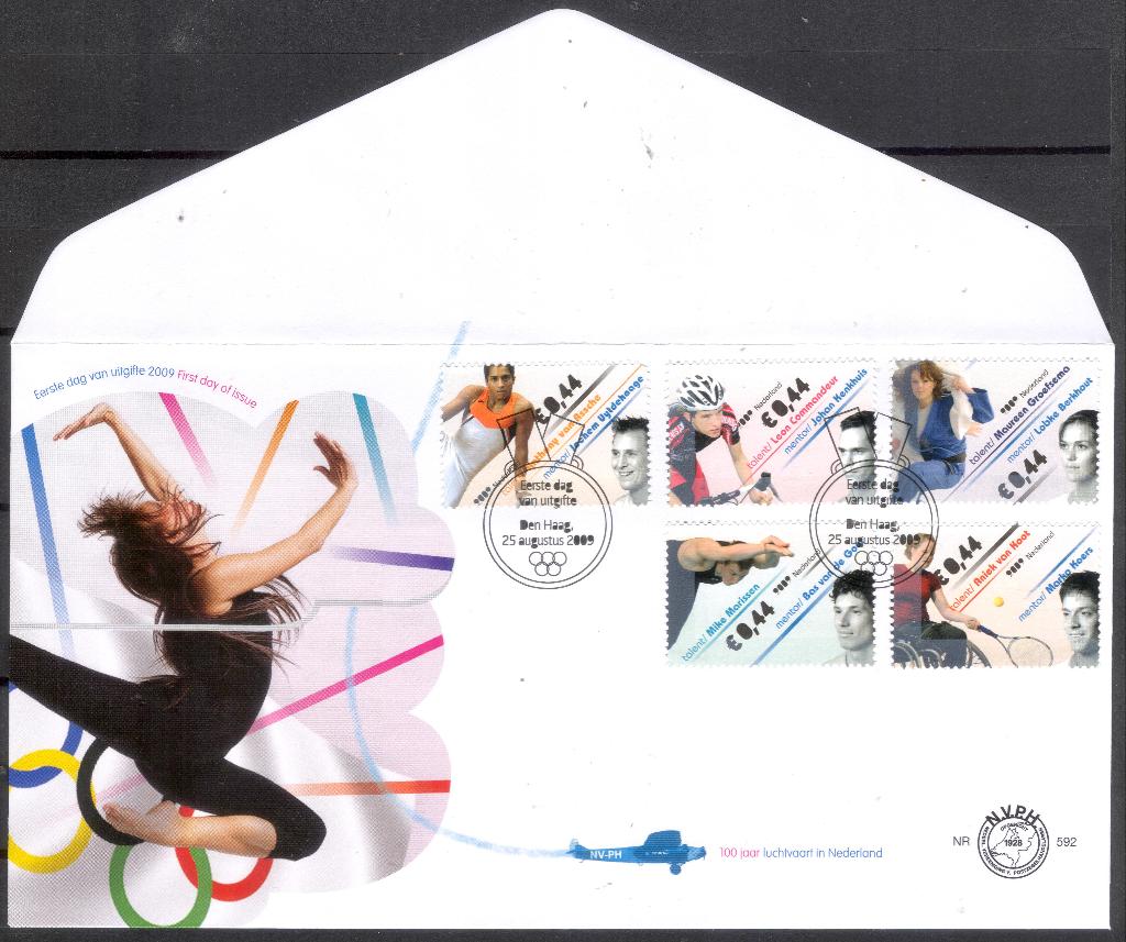 E592 - talent in sport 2009, Postzegels en Munten, Postzegels | Eerstedagenveloppen, Verzenden, Onbeschreven, Nederland