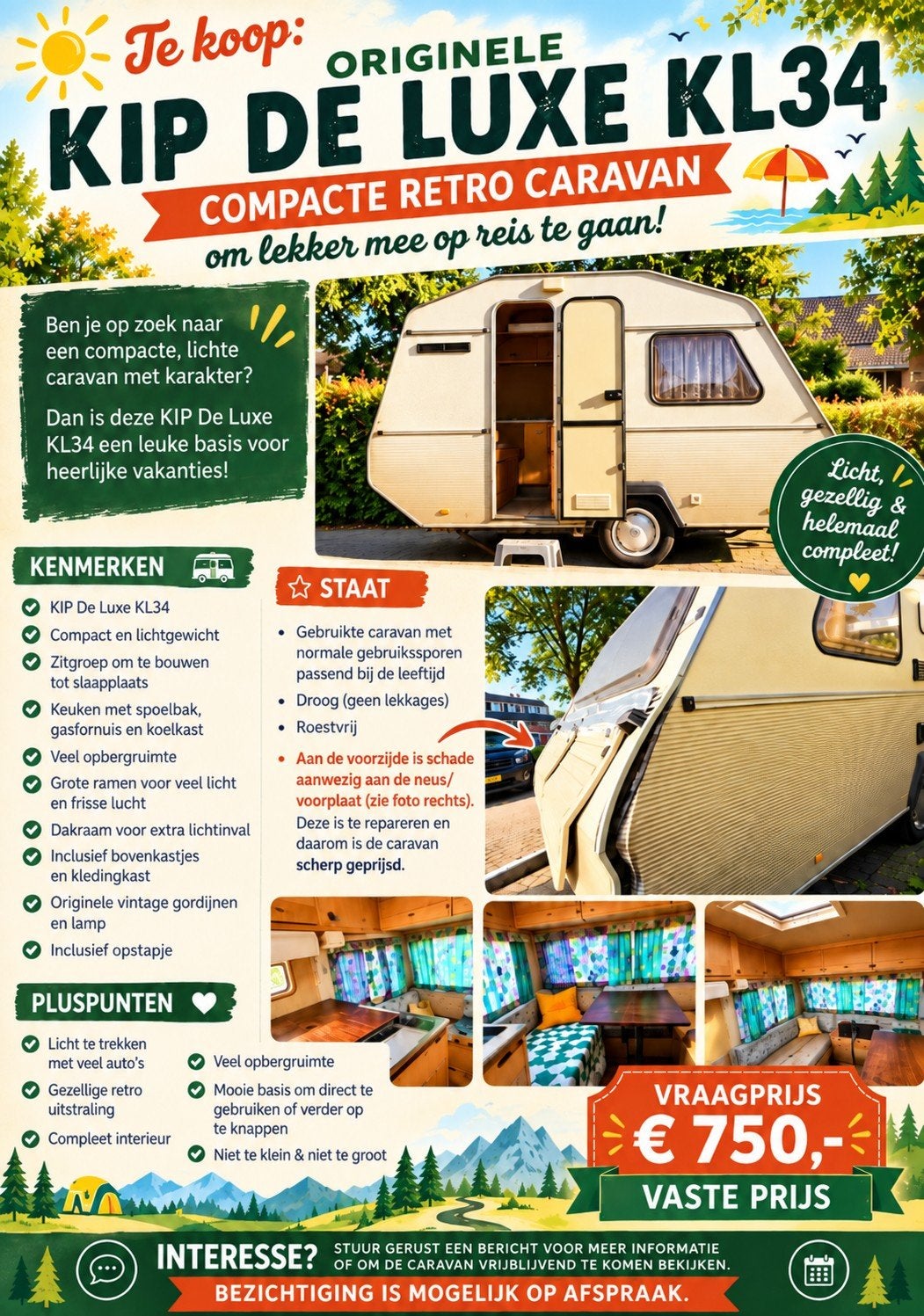 Kip De Luxe KL34: Compacte retro caravan voor op reis!, Ophalen