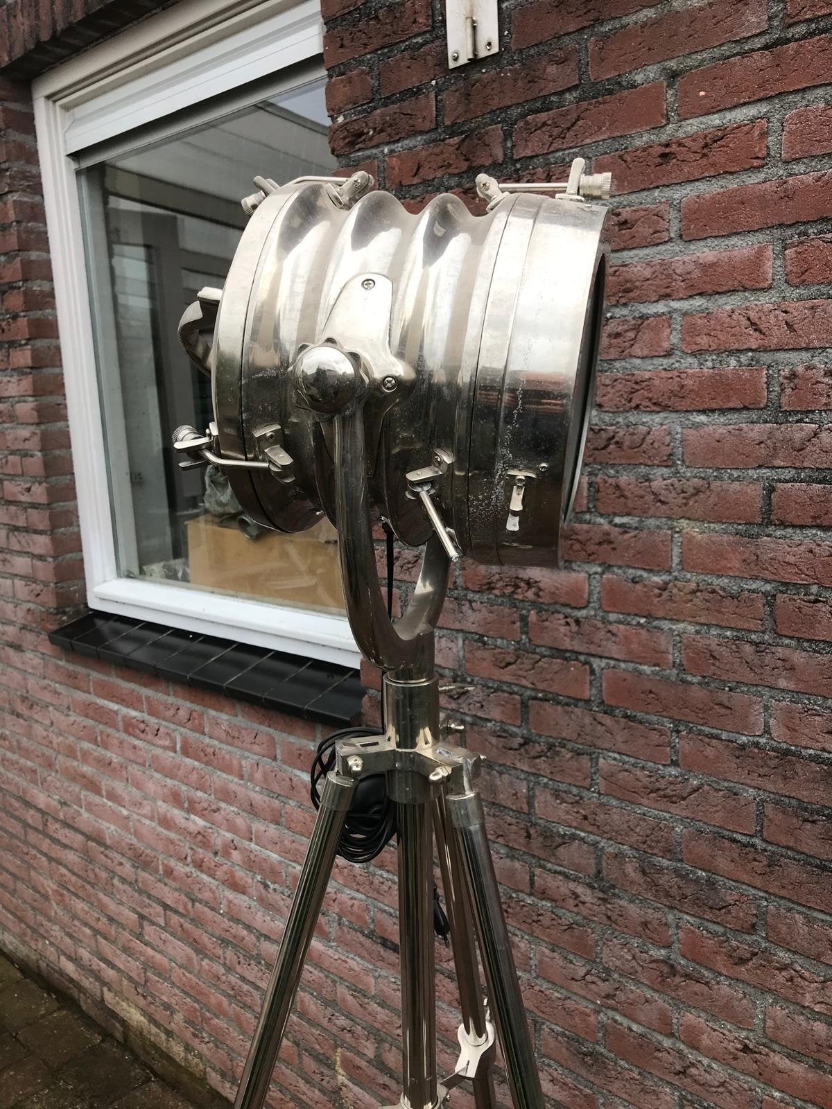 Nautische Zoeklicht Vloerlamp op Statief - Industriële Stijl, Ophalen, Gebruikt, E27 (groot), Metaal